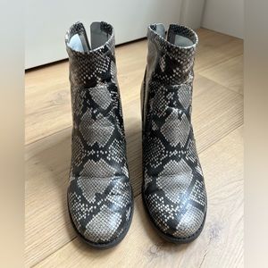 DV8 Faux Snakeskin Round Toe Heeled Boot